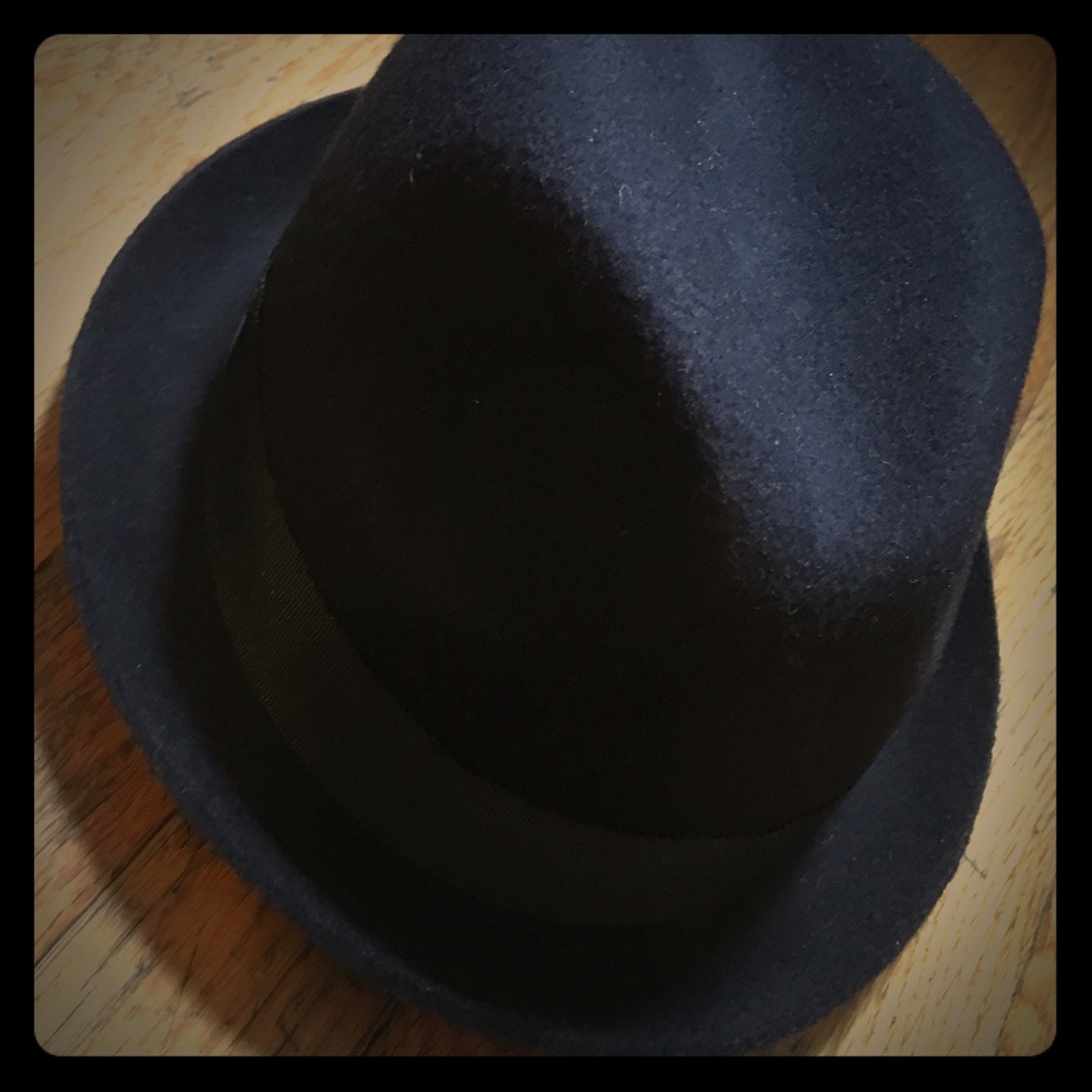 Dark blue fedora (hat)